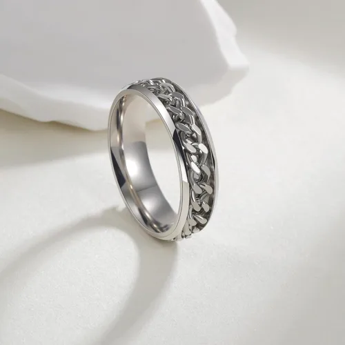 Miniatura 52 de Anillos giratorios para la ansiedad para hombre, anillos clásicos de cadena para mujeres y adultos, anillo de acero de titanio