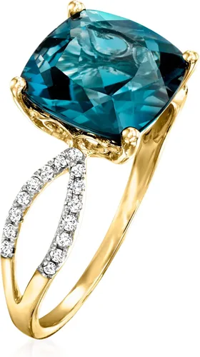 Miniatura 3 de Ross-Simons Anillo de topacio azul Londres de 4.90 quilates y diamantes de .11 qt t t en oro amarillo de 14 quilates