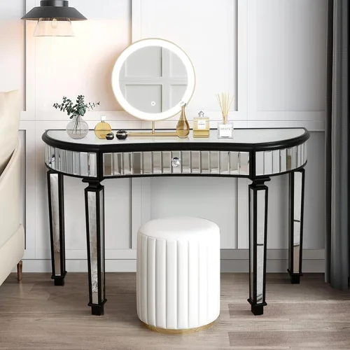 SSLine Mesa de consola con espejo, mesa auxiliar de maquillaje, moderna mesa auxiliar con espejo, consola multimedia, escritorio de tocador con un