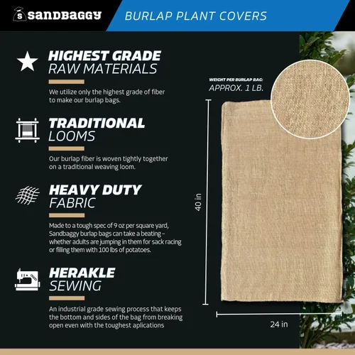 Miniatura 3 de Sandbaggy Bolsas de arpillera de 24 x 40 pulgadas, tela de protección contra heladas y congelación para árboles, arbustos y plantas al aire libre