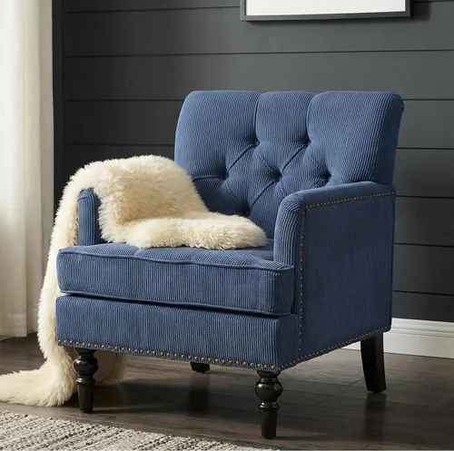 Sillón acentuado, silla de club capitoné, sillón tapizado con botones con almohada lumbar, sillas de tela de lino para dormitorio, sala de estar,