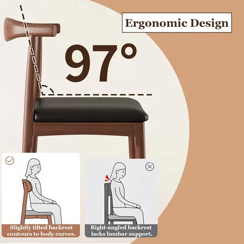 Miniatura 3 de Silla de comedor de madera maciza con acabado de nogal de mediados de siglo, modernas sillas de comedor tapizadas de piel sintética con respaldo