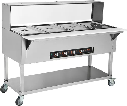 Miniatura 10 de Vevor - Calentador de alimentos comercial de 4 bandejas, mesa de vapor eléctrica de 4 x 20.6QT, calentador de alimentos para buffet de catering