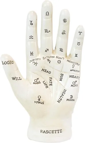 Ebros Gift Antigua adivinadora mística psíquica quirología quirología palmistería mano con líneas y símbolos decoración estatuilla brujería Blanco
