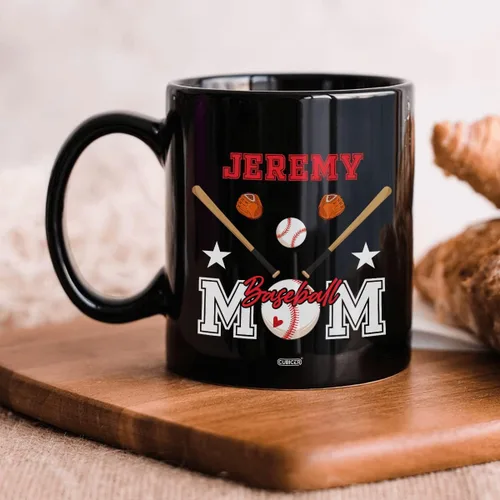 Miniatura 5 de CUBICER Taza de café de cerámica negra personalizada, tazas de béisbol para mamá, con nombre personalizado, tazas grandes, regalos de cumpleaños