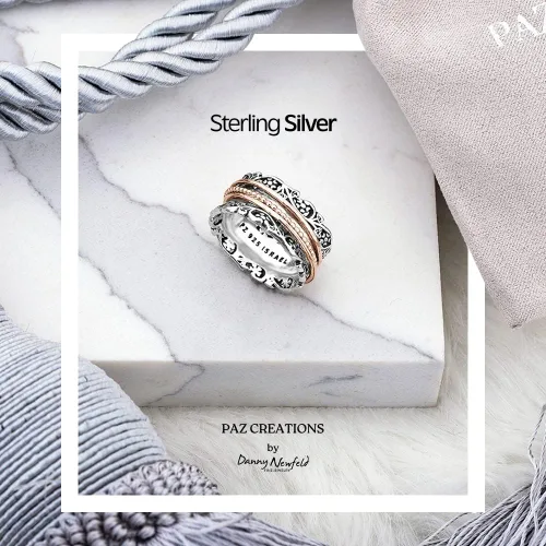 Miniatura 8 de Paz Creations - Anillo giratorio de plata de ley 925 hecho a mano, hipoalergénico, sin níquel ni plomo, fabricado en Israel, plata, oro amarillo