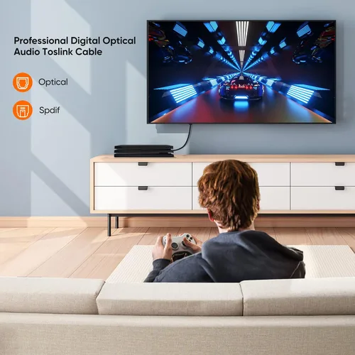 Miniatura 6 de CableCreation Cable de audio digital óptico de 3.3 pies, cable Toslink de fibra óptica delgada chapado en oro S/PDIF para cine en casa, barra