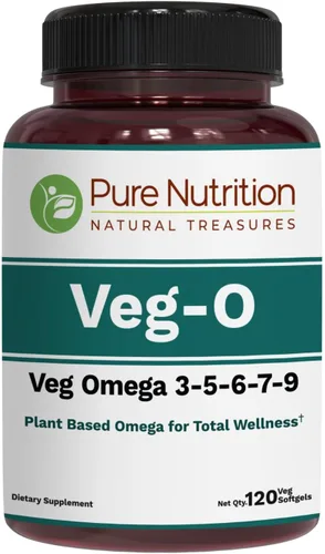 Pure Nutrition Vegano Omega 3-5-6-7-9 | 120 cápsulas blandas | 600 mg por porción de 2 cápsulas blandas | Suplemento multiOmega para la salud
