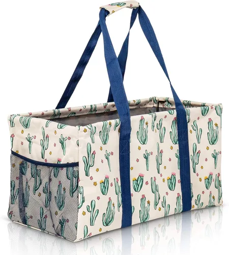 Miniatura 22 de Bolsa de utilidad extragrande Lucazzi - Cesta de lona rectangular plegable reutilizable con marco de alambre con dos bolsillos exteriores