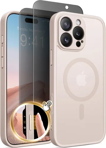 Miniatura 25 de GolbinBox Funda magnética para iPhone 15 Pro, compatible con MagSafe, protección completa de la cámara, protector de pantalla de privacidad
