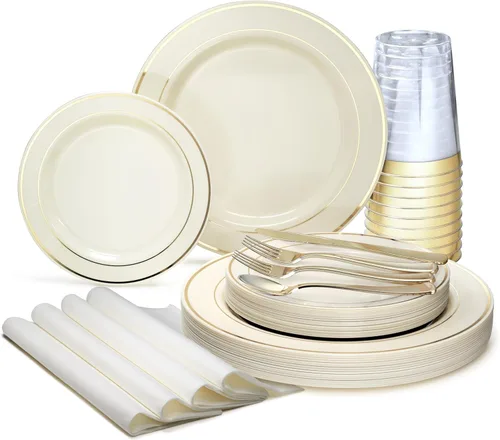 Miniatura 11 de OCCASIONS 50-150-200 Piezas plateadas (25 personas) 26 cm, 19 cm + cubiertos. A1. Blanco y plateado