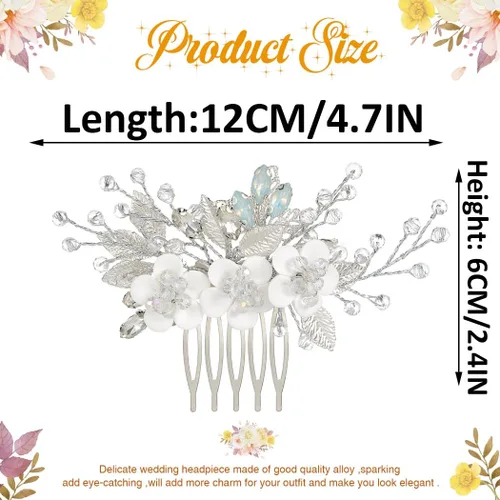 Miniatura 6 de Catery Peine de pelo nupcial de flores Clip de pelo de boda Rhinestone Accesorios para el cabello para novias y mujeres (plata)