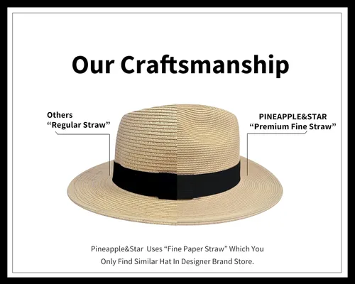 Miniatura 4 de Pineapple&Star Sun Straw Fedora - Sombrero de playa con trenza fina UPF50+ para unisex