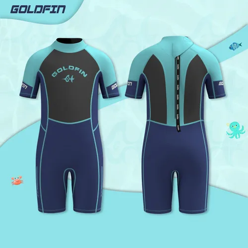 Miniatura 4 de Goldfin Traje de neopreno corto de 0.118 pulgadas para niños y niñas, para mantener el calor en agua fría, surf, natación, esnórquel, buceo Azul
