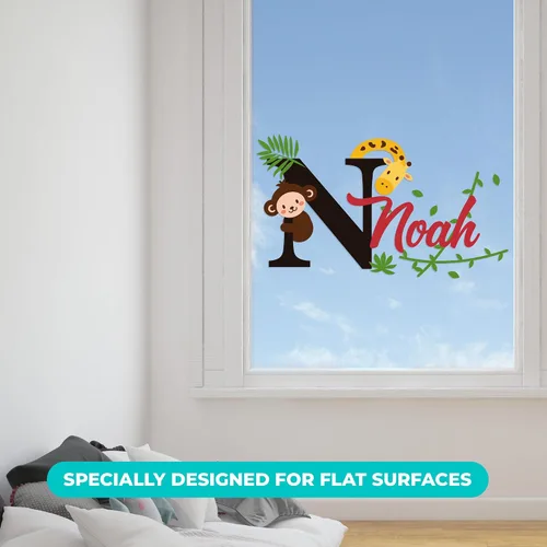 Miniatura 3 de Calcomanías de pared personalizadas de mono y jirafa para bebé niña o niño, nombre personalizado e inicial para decoración de pared de guardería