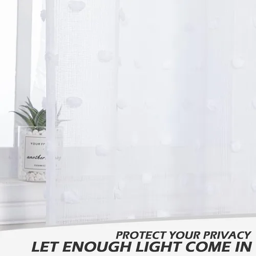 Miniatura 4 de MYSKY HOME Cortinas blancas para sala de estar de 84 pulgadas de largo, cortinas con pompones para dormitorio, cortinas transparentes para ventanas