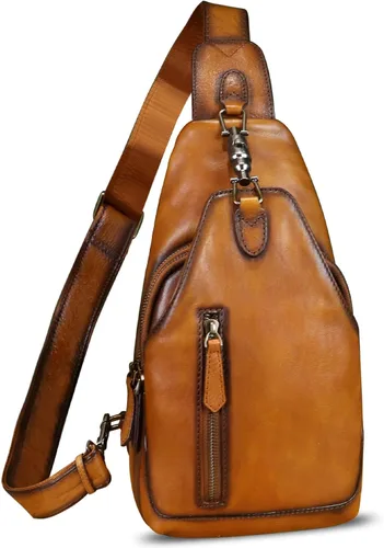 LRTO Bolso bandolera de cuero genuino para hombres y mujeres, bolso cruzado de hombro de cuero real, bolsa de pecho, mochila
