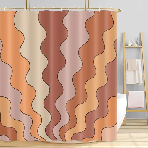 Miniatura 8 de Neutral Muted Earth Tone Wavy Shower Curtain Mid Century Modern Sage Taupe Blush Abstract Boho Bathroom Curtain Set with Hooks 36x72 Inch