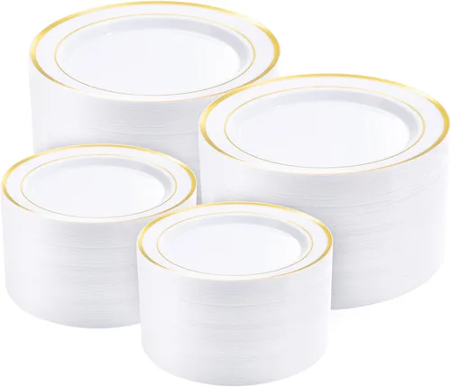 Miniatura 18 de BESTVIP 100 piezas de plato de plástico transparente, platos desechables para fiesta con 50 platos para cena y 50 platos para postre, plato de Claro