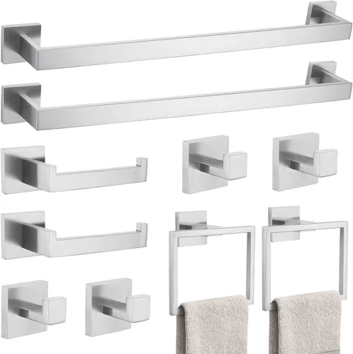 Miniatura 10 de Juego de 5 accesorios de baño de acero inoxidable SUS304, montaje en pared de 23.6 pulgadas Negro mate