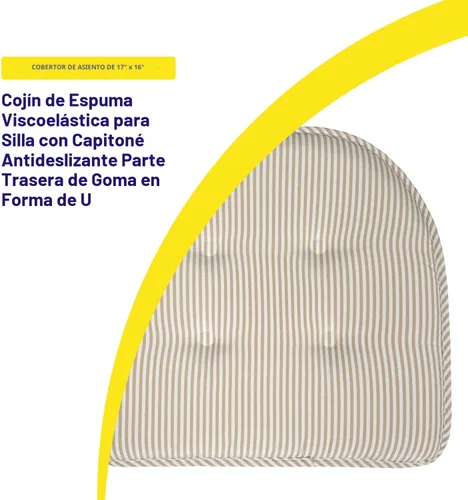 Miniatura 3 de Sweet Home Collection - Cojín de espuma viscoelástica para silla, con capitoné, parte trasera de goma antideslizante, en forma de U, de 17 x 16 Gris