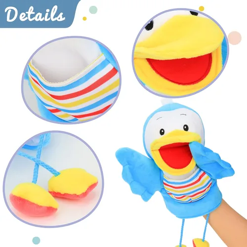 Miniatura 4 de Hopearl Marioneta de mano de pájaro de peluche con boca abierta y movible para juego imaginativo, juego de rol, juguete interactivo para contar