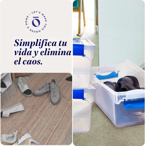 Miniatura 6 de HOMZ Paquete de 5 cubos organizadores de almacenamiento de plástico transparente, 7.5 cuartos de galón, pestillo azul, contenedores organizadores
