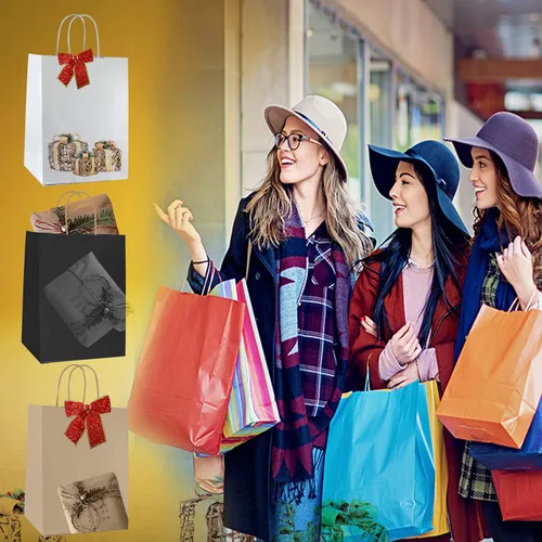 Miniatura 6 de Qutuus Bolsas de papel blanco con asas a granel, 100 bolsas de regalo blancas de 8 x 4.5 x 10 pulgadas, bolsas de papel kraft reciclables, bolsas