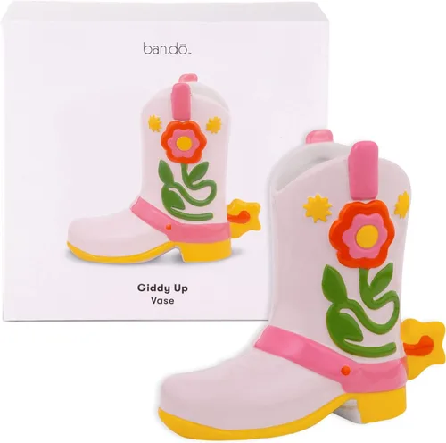 ban.do Pequeño jarrón de botas de vaquero, lindo jarrón de botas de vaquera, decoración colorida de cerámica para el hogar u oficina, flor única,