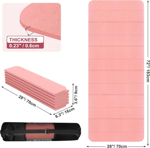 Miniatura 6 de Tapete de yoga plegable de 72 x 28 x 0.25 pulgadas, 27.6 in de ancho, antideslizante, tapete de yoga de viaje de 0.236 in de grosor, esterilla