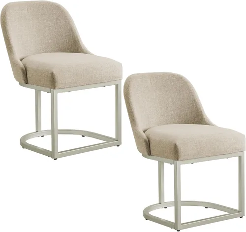 Miniatura 13 de Leick Home 10133PW/OL Taburete de bar con base de metal, juego de 2, para encimeras de cocina elevadas, mesas altas y bares, asiento moderno de lino