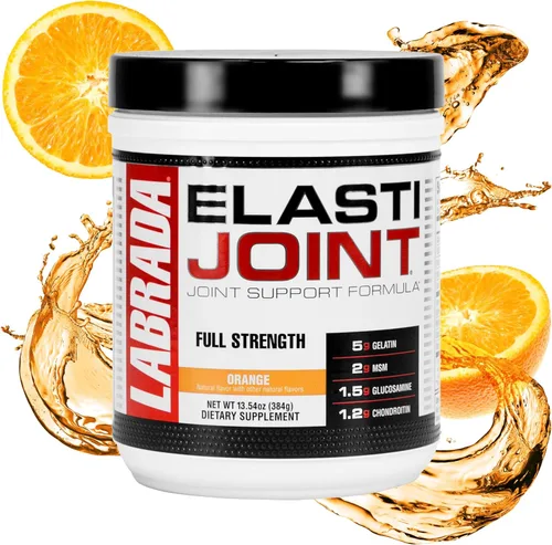 Labrada Elastijoint - Polvo de soporte para articulaciones, mezcla de bebida todo en uno con glucosamina condroitina, MSM y colágeno, naranja, 30