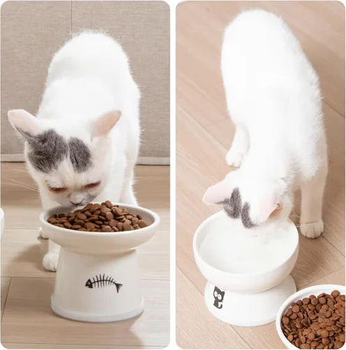 Miniatura 6 de FOREYY - Juego de cuencos elevados para comida y agua para gatos, cuencos elevados de cerámica para gatos con anillo antideslizante, antivómitos
