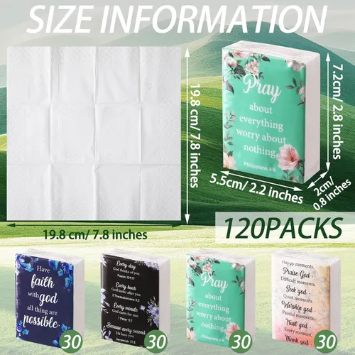 Miniatura 2 de Lincia Paquete de 120 pañuelos faciales con versículos bíblicos cristianos a granel de 3 capas, suministros para fiestas, bolsillo individual