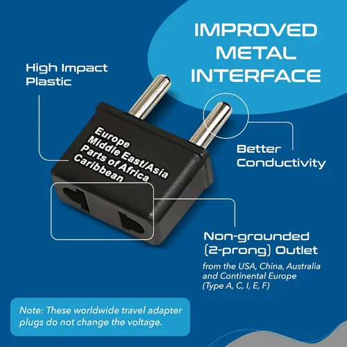 Miniatura 7 de Ceptics Adaptador de enchufe de viaje internacional de 5 piezas, ideal para teléfonos celulares, cargadores de batería, computadoras portátiles