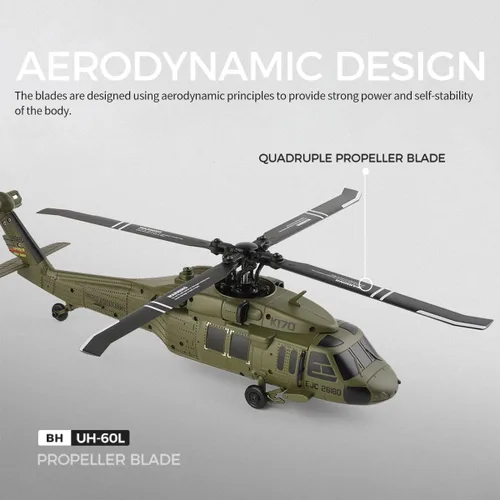 Miniatura 6 de Helicóptero RC para adultos, K170 UH-60L 170 Tamaño 2.4G 4CH 6-Axis Gyro Flybarless Helicóptero RC con altitud flotante, acelerador de mano