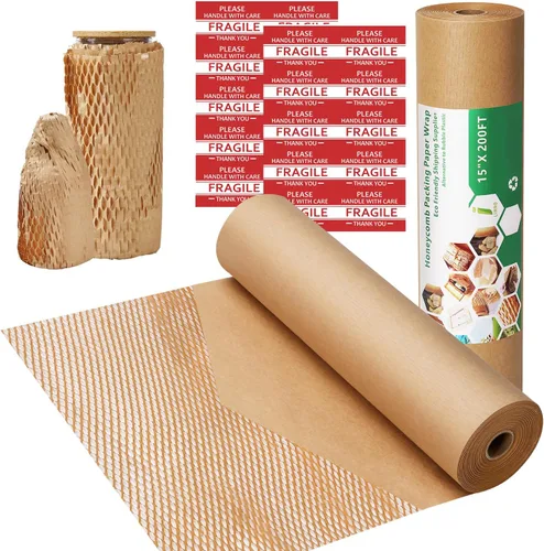 Papel de embalaje de nido de abeja, rollo de envoltura de burbujas de 15 x 200 pies para envíos en mudanza, embalaje de regalo, papel de