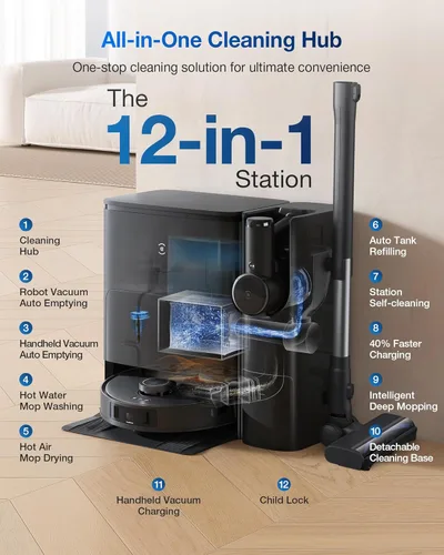 Miniatura 2 de ECOVACS DEEBOT T30S Combo Completo Aspiradora Robot y Trapeadora, 11000Pa, Tecnología ZeroTangle, Trapeado de Bordes Adaptativo TruEdge, Lavado