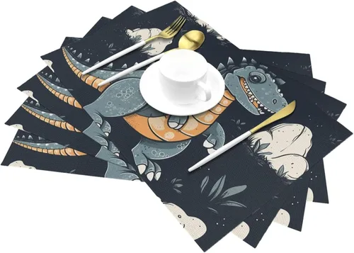 Miniatura 6 de 6 PCS PVC Placemats Set Place Mats Funny Dragon Non-Slip Weave Place Mats 12" x 18" Farmhouse Table Mat Set for Family Dinners Wedding Parties