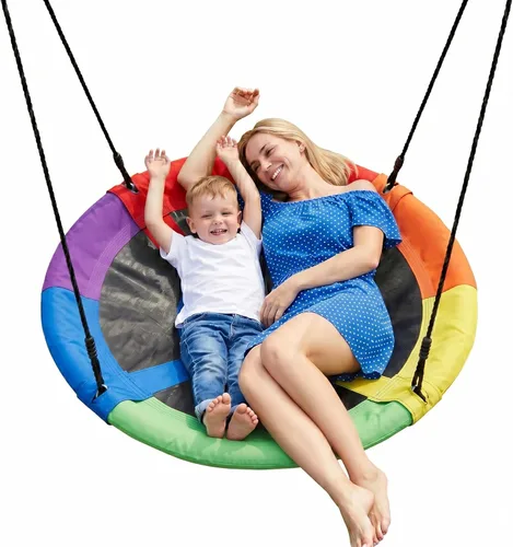 Miniatura 10 de ZENY Juego de columpio de 40 pulgadas para patio de recreo, plataforma redonda para interiores y exteriores, plataforma de columpio para niños, tela