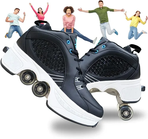 Miniatura 24 de Zapatos de patinaje convertibles para hombres y mujeres, zapatos de paseo automáticos para niños y adultos, patines con doble fila de ruedas, ruedas