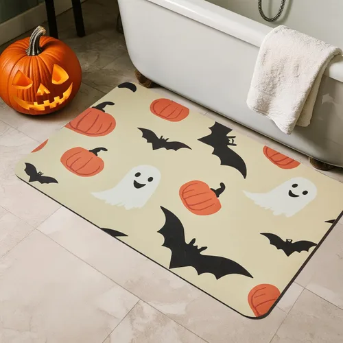Miniatura 44 de TYUU Tapete de Baño de Halloween, Alfombra de Baño de Halloween Delgada Antideslizante de Secado Rápido Tapete de Baño de Murciélago que Cabe Debajo
