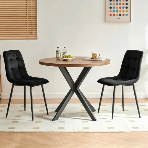Miniatura 3 de Homedot Juego de mesa de comedor para 2, mesa de cocina de 3 piezas, juego de sillas de comedor redondas y negras para espacios pequeños, juego