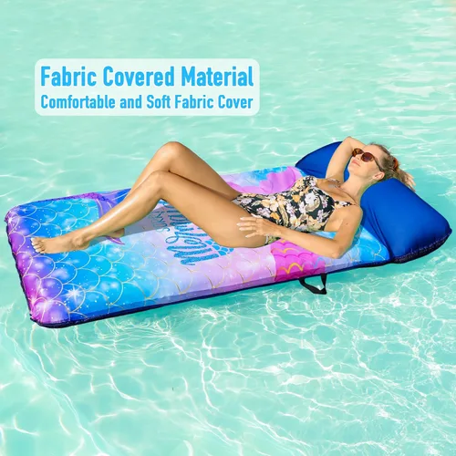 Miniatura 4 de Flotadores de piscina de gran tamaño para adultos, 72 x 38 pulgadas, flotador de piscina cubierto de tela extra grande con reposacabezas, flotadores