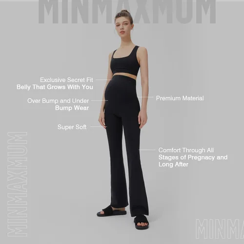 Miniatura 2 de Minmaxmum Pantalones de maternidad para mujer, leggings acampanados con bolsillos para mujer, pantalones de yoga de maternidadpantalones de trabajo