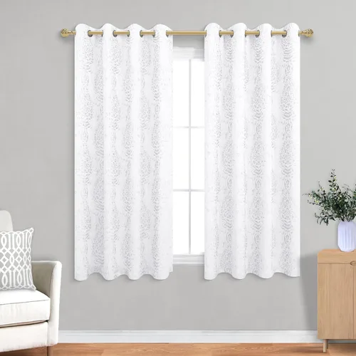 Miniatura 25 de Cortinas con patrón azul marino de 84 pulgadas de largo para sala de estar, juego de 2 paneles con ojales, estampado de medallón de damasco