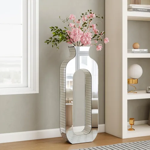 Miniatura 9 de Jarrón alto de piso de 28 pulgadas, con espejo, para el hogar, decorativo, grande, plateado, para flores secas, jarrones de vidrio modernos