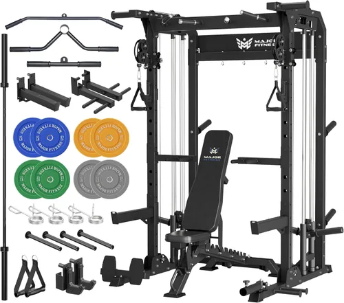 Miniatura 11 de MAJOR FITNESS F22 Power Rack, 1600lbs - Estante para sentadillas todo en uno con sistema de polea doble, marco de acero resistente, accesorios