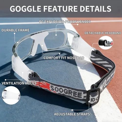 Miniatura 5 de N/A" Gafas deportivas para hombre, para raquetbol, baloncesto, fútbol, gafas protectoras, lentes de choque y colisión, reemplazables Marco