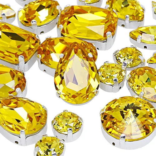 Miniatura 25 de DONGZHOU Diamantes de imitación para coser con ajuste de garra, Piedra Fantasía con agujero hueco, gemas plateadas con parte trasera plana
